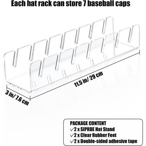 Clear Acrylic Hat Holder Set Baseball Cap Organizer Display Stand for Closet - Picture 3 of 7